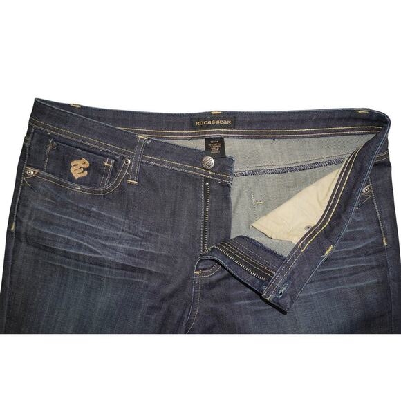 Rocawear Women’s Flare Leg Jeans Size 13 Dark Wash Embroidered Pocket Mid Rise - Picture 5 of 6